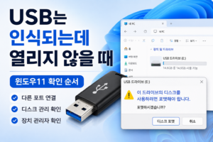 USB는 인식되는데 열리지 않을 때 윈도우11 확인 순서