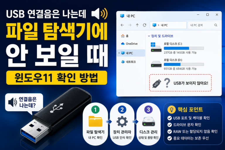 USB 연결음은 나는데 파일 탐색기에 안 보일 때 확인 방법
